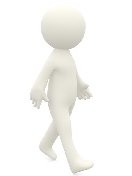 3D character walking - isolated over a white background