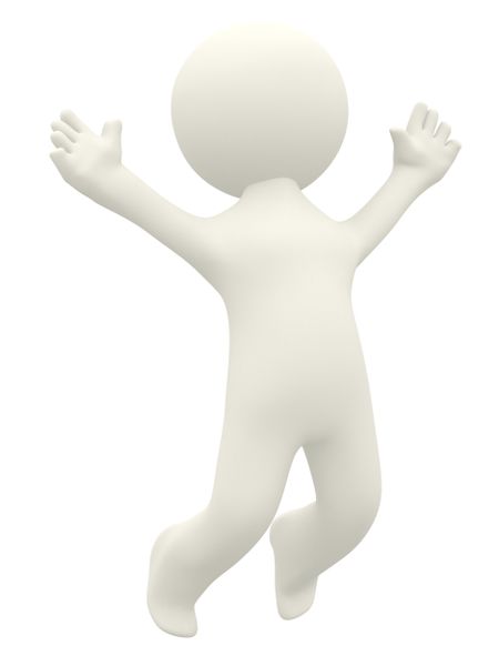 Happy 3D character jumping - isolated over a white background