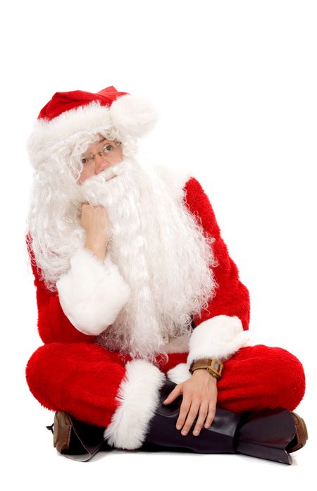 santa looking pensive isolated over a white background