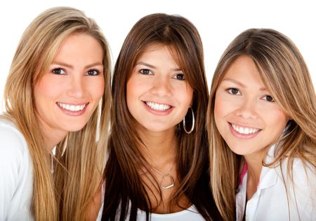 Beautiful women portrait smiling - isolated over a white background