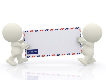 3D characters carrying an envelope - isolated over a white background