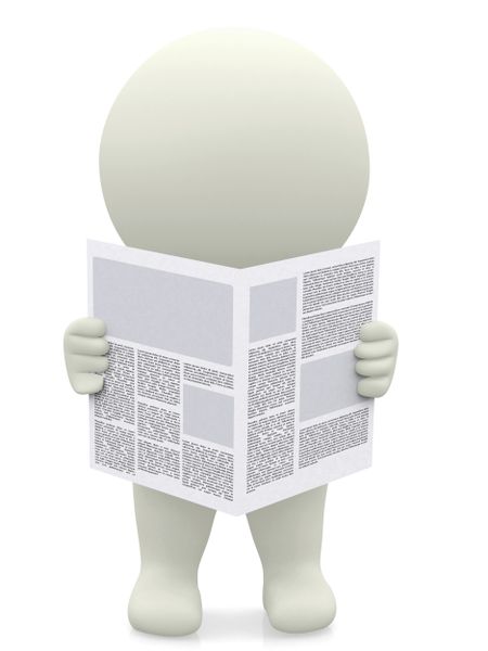 3D guy reading a newspaper - isolated over a white background