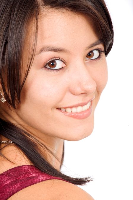 fashion woman portrait where she is smiling over a white background