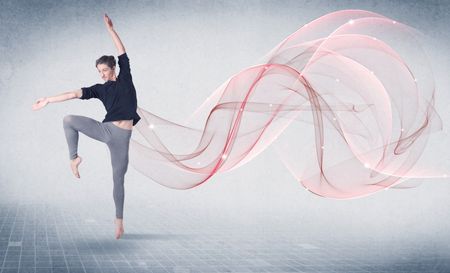 Dancing ballet performance artist with abstract swirl concept on background