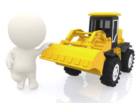 3D guy with a bulldozer - isolated over a white background