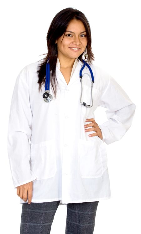 friendly female doctor isolated over a white background