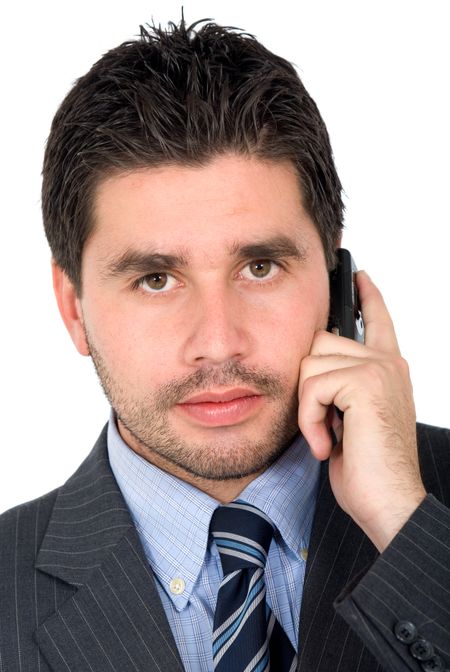 Business man on the phone - isolated over a white background