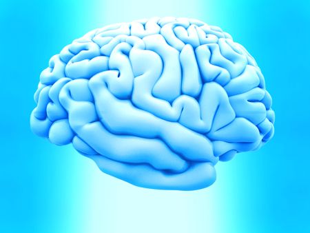 3D human brain from the side over a blue background