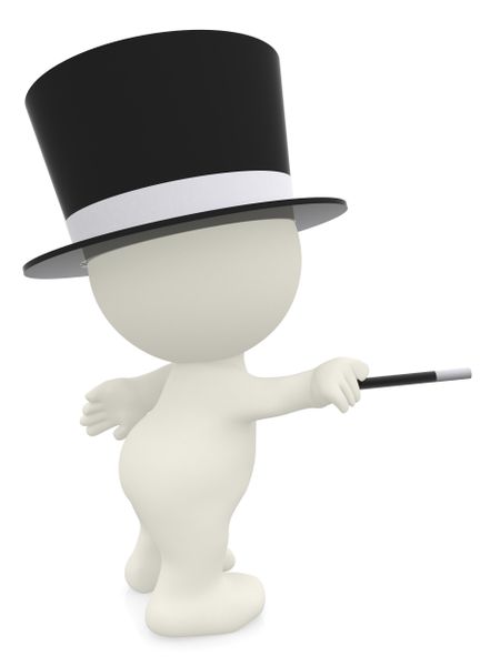 3D wizard with hat and magic stick - isolated over white