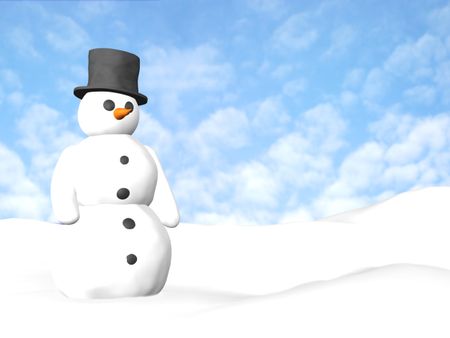 snow man with a blue sky at the background