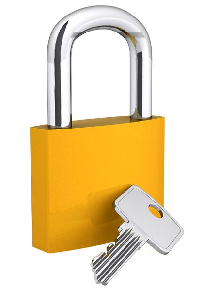 3D padlock and key - isolated over a white background