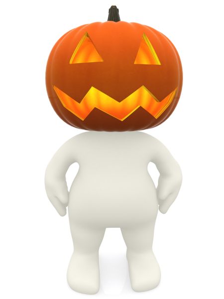 3D Man with Halloween pumpkin on his head isolated over a white background