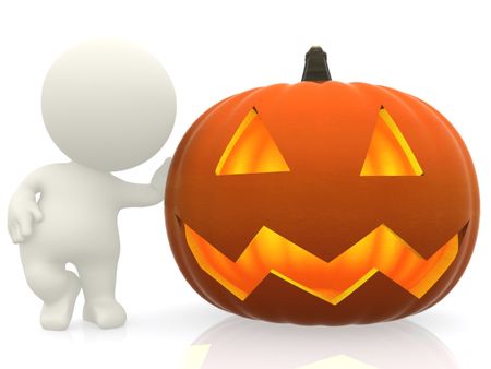 3D Man with Halloween pumpkin isolated over a white background