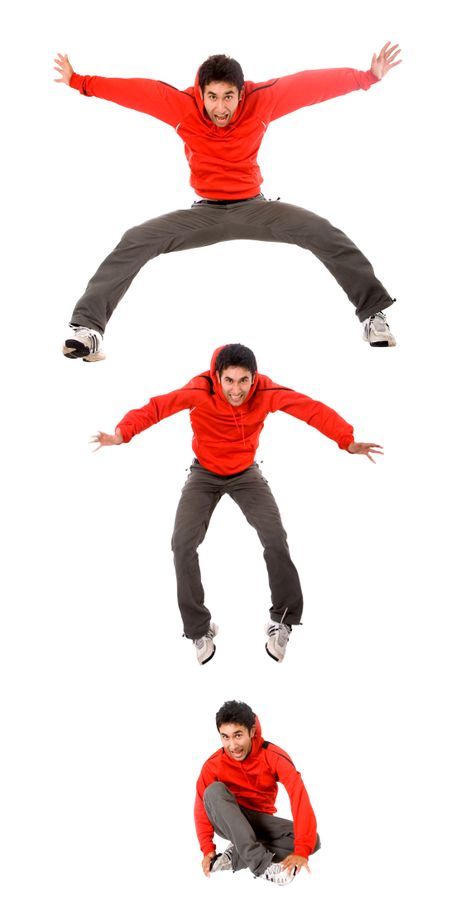 funky guy jumping sequence isolated over a white background