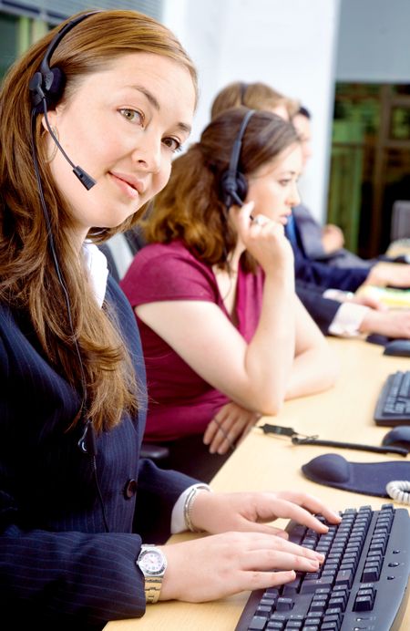 business team of customer service representatives on their computers