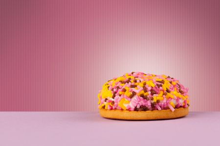 Close up of a delicious cake on colorful background with copyspace