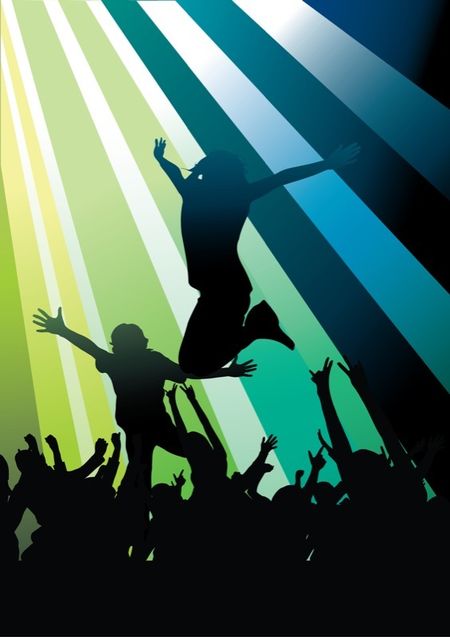 illustration of men jumping over people at a concert