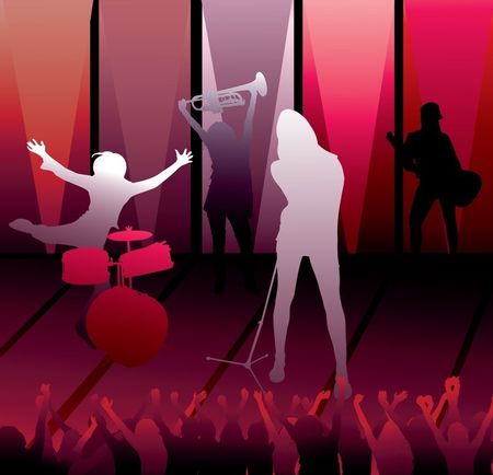 illustration of a music band performing live at a concert