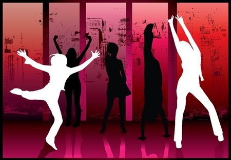 Illustration of a group of party people dancing