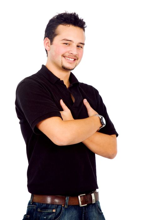 confident casual man portrait smiling - isolated over a white background