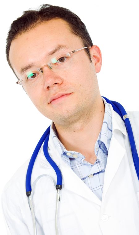 friendly male doctor isolated over a white background