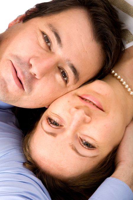 couple of lovers on the floor - over a white background