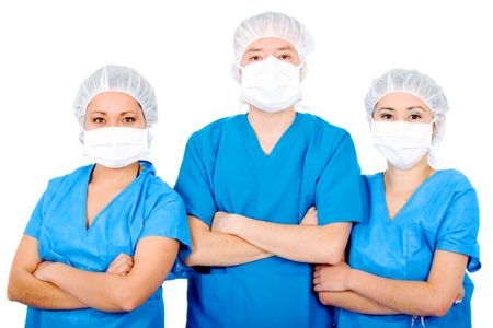 group of surgeons isolated over a white background