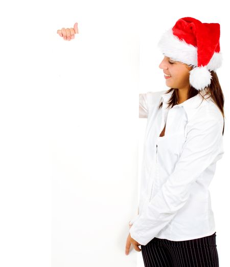 christmas girl presenting on a cardboard