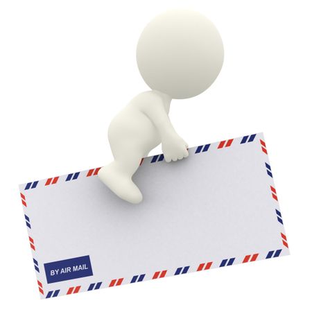 3D guy flying on an envelope - air mail concepts
