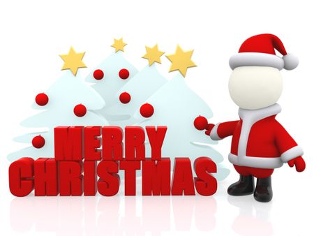 3D Santa with a Merry Christmas text - isolated over a white background