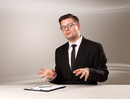 Televison presenter host in live show with blank background