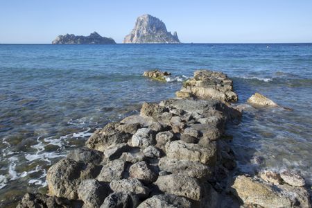 Hort Cove Beach and Vedra Island; Ibiza; Spain;