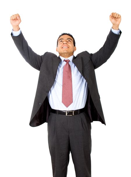 business man celebrating his success isolated over a white background