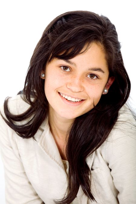 Casual woman portrait over a white background