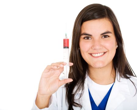 female doctor with a syringe - blood donation