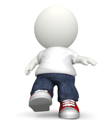 3D guy in baggy clothes walking - isolated over a white background