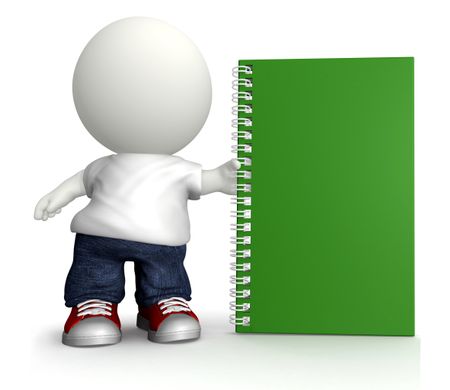 3D student with a notebook - isolated over a white background