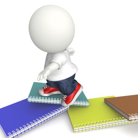 3D student with notebooks - isolated over a white background