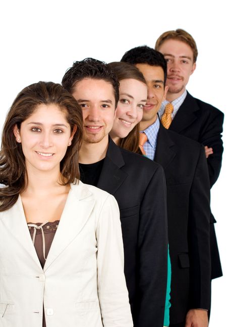 group of business people - all young and successful businessmen and businesswomen isolated over a white background