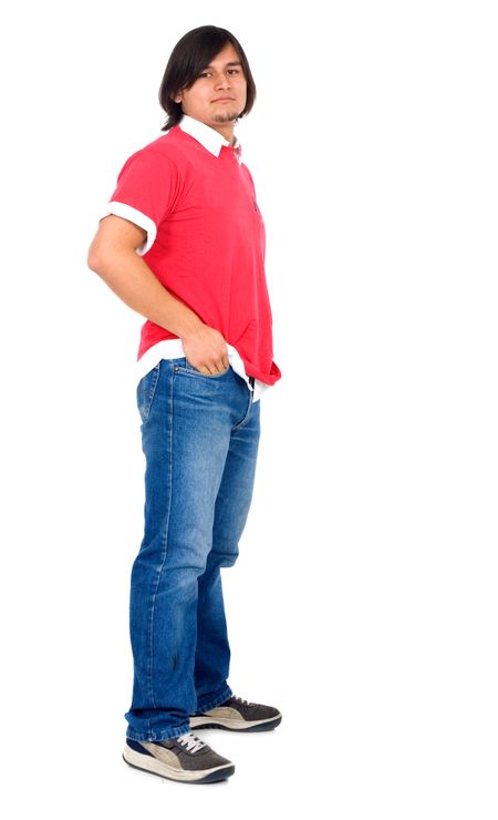 Casual friendly man in jeans – isolated over a white background