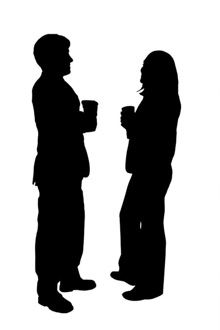 business couple talking casually silhouette