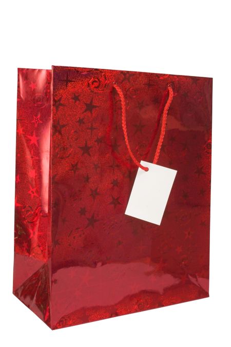 christmas gift bag over white