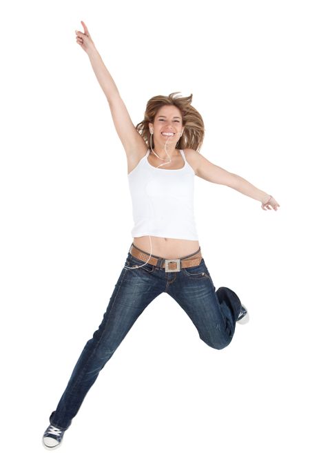 happy-woman-jumping-isolated-white-background-63409966 Happy woman jumping - isolated over a white background