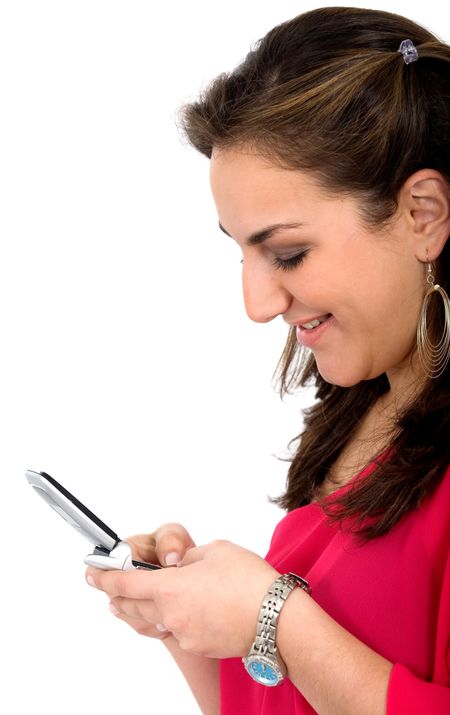 casual girl on the phone isolated over a white background