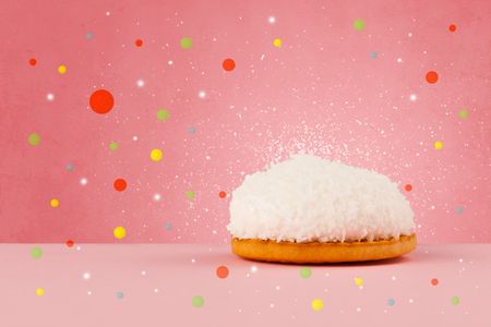 Close up of sweet tasty cakes with colorful background and bokeh light