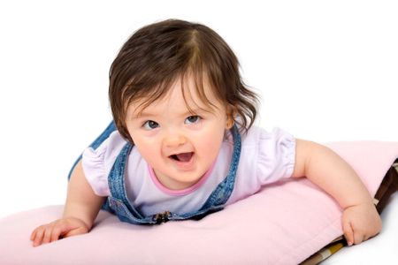 cute and cheeky baby portrait over a white background