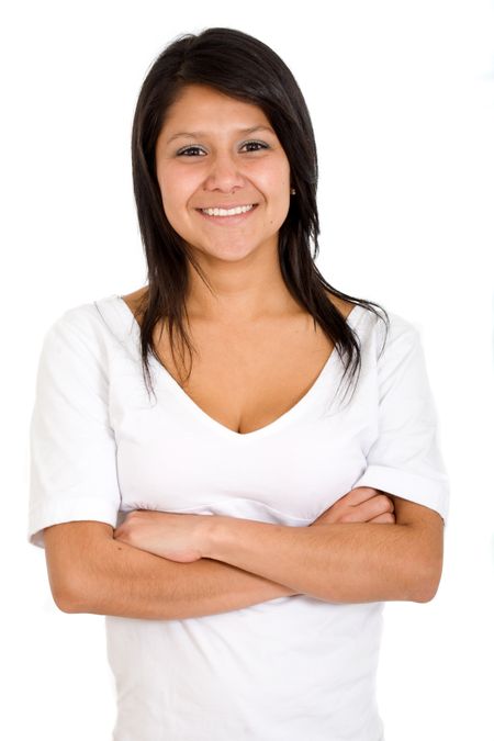 Casual woman portrait over a white background