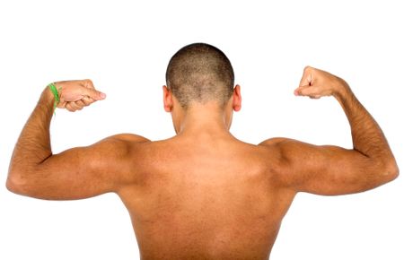 muscular male from the back isolated over a white background