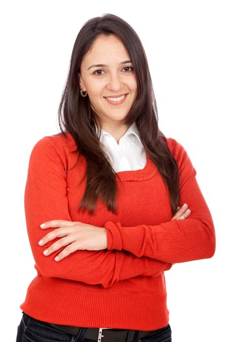 Casual woman smiling - isolated over a white background