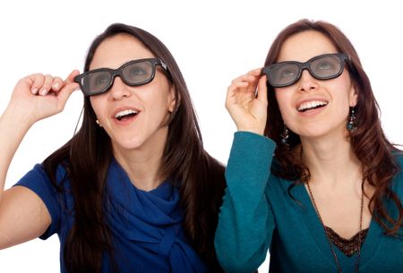 Women wearing 3D glasses - isolated over a white background